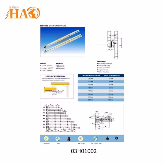 45mm Wide Ball Bearing Slides Telescopic Channel Soft Closing Drawer Slide for Wooden Cabinet